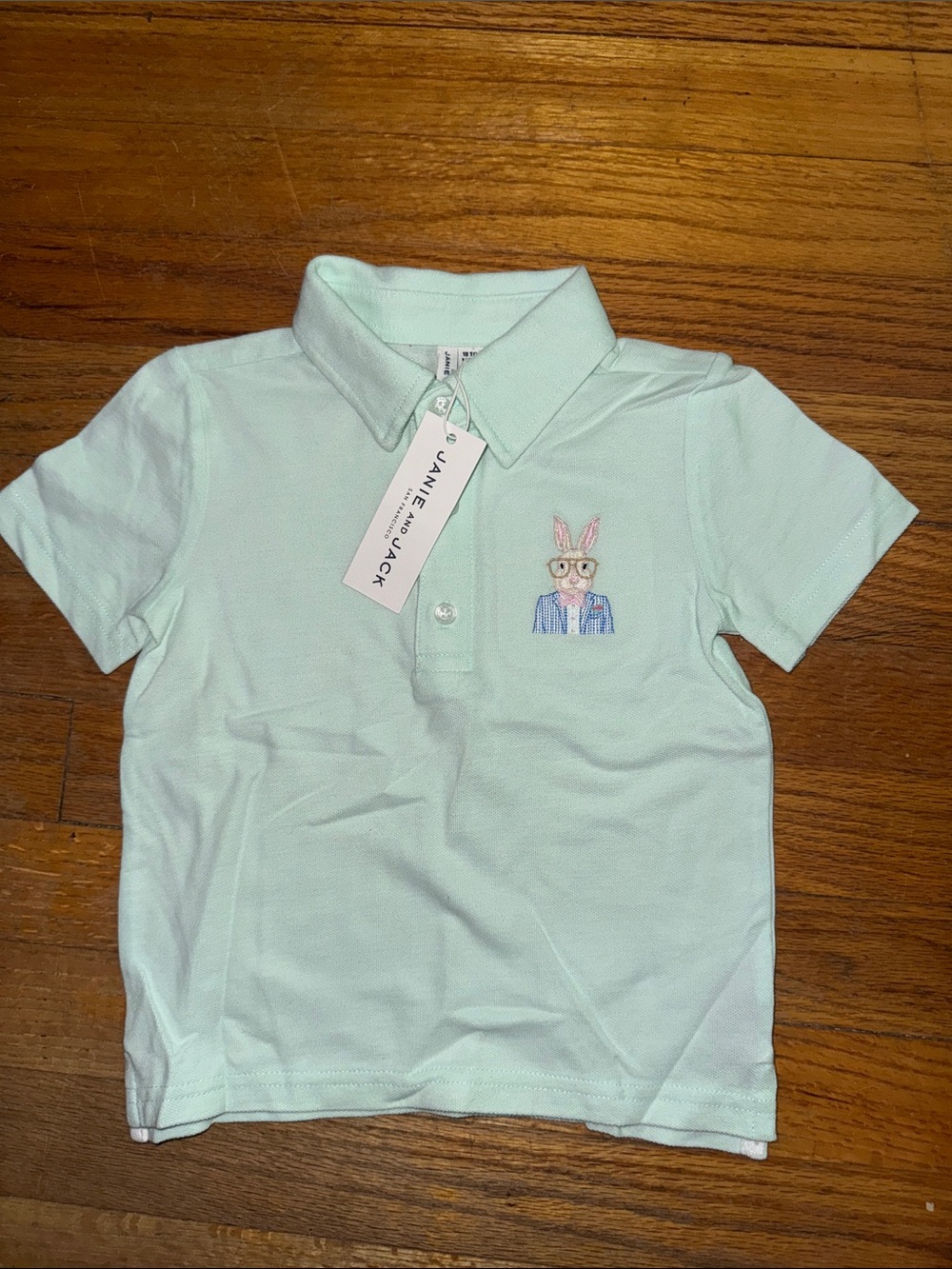 Charming Janie and Jack Mint Green Polo with Bunny Embroidery NWT